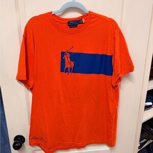Ralph Lauren Bright Orange Tee with Blue Accents